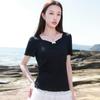 Sancai Plus Size Square Neck Ribbed Bowknot T-Shirt