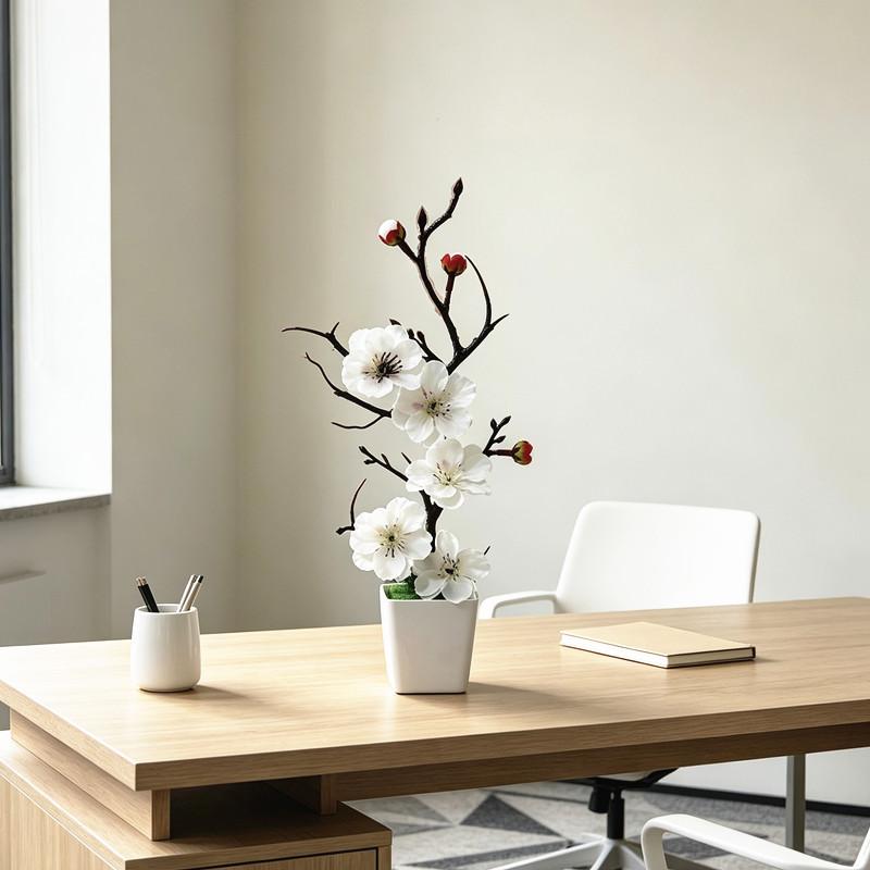 Artificial Plum Blossom Plant With Plastic And Silk For Home Decor And Wedding Centerpieces