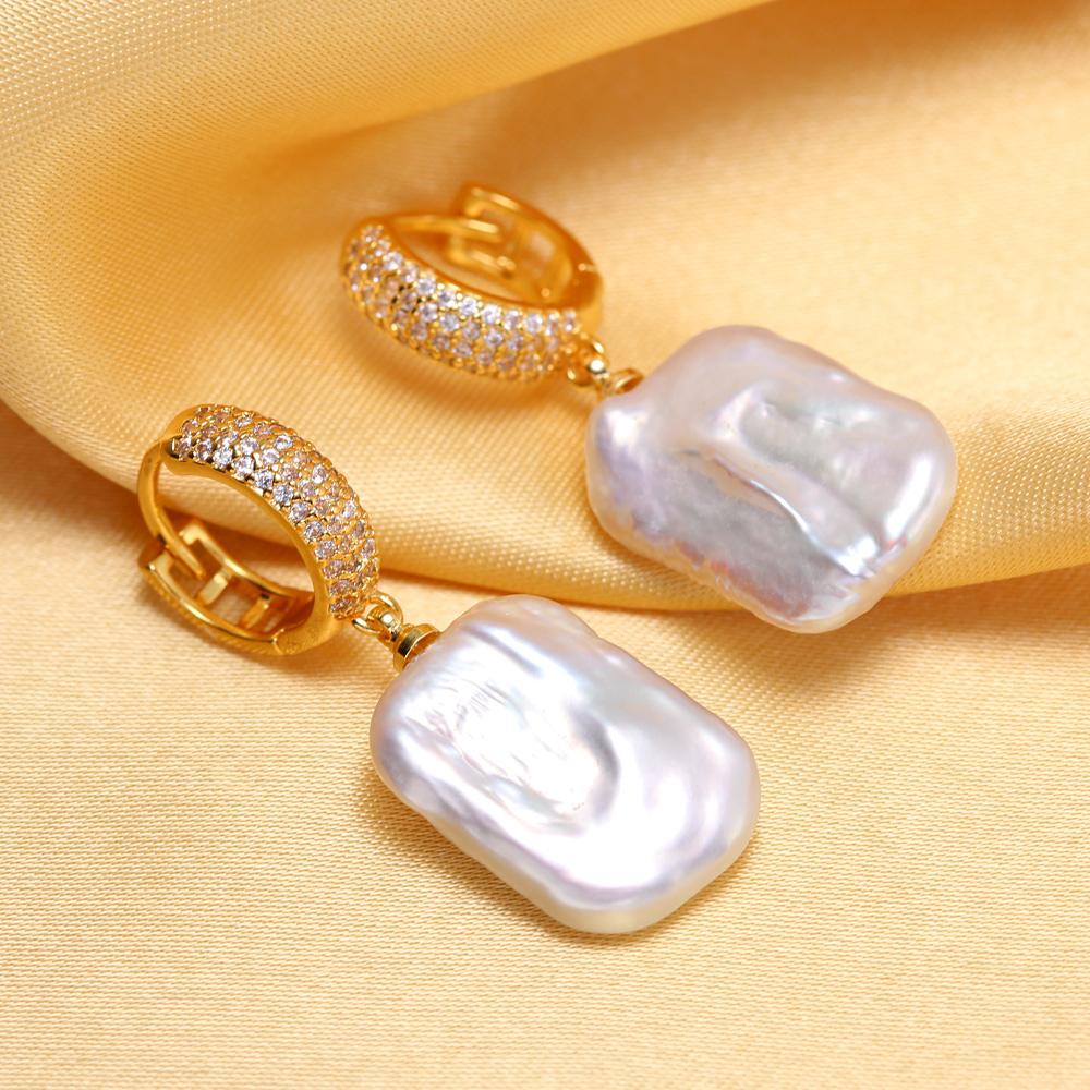 SENIKO Natural Freshwater Big Baroque Pearl Earrings Fashion Cubic Zirconia Pearl Drop Earrings For Women Party Jewelry