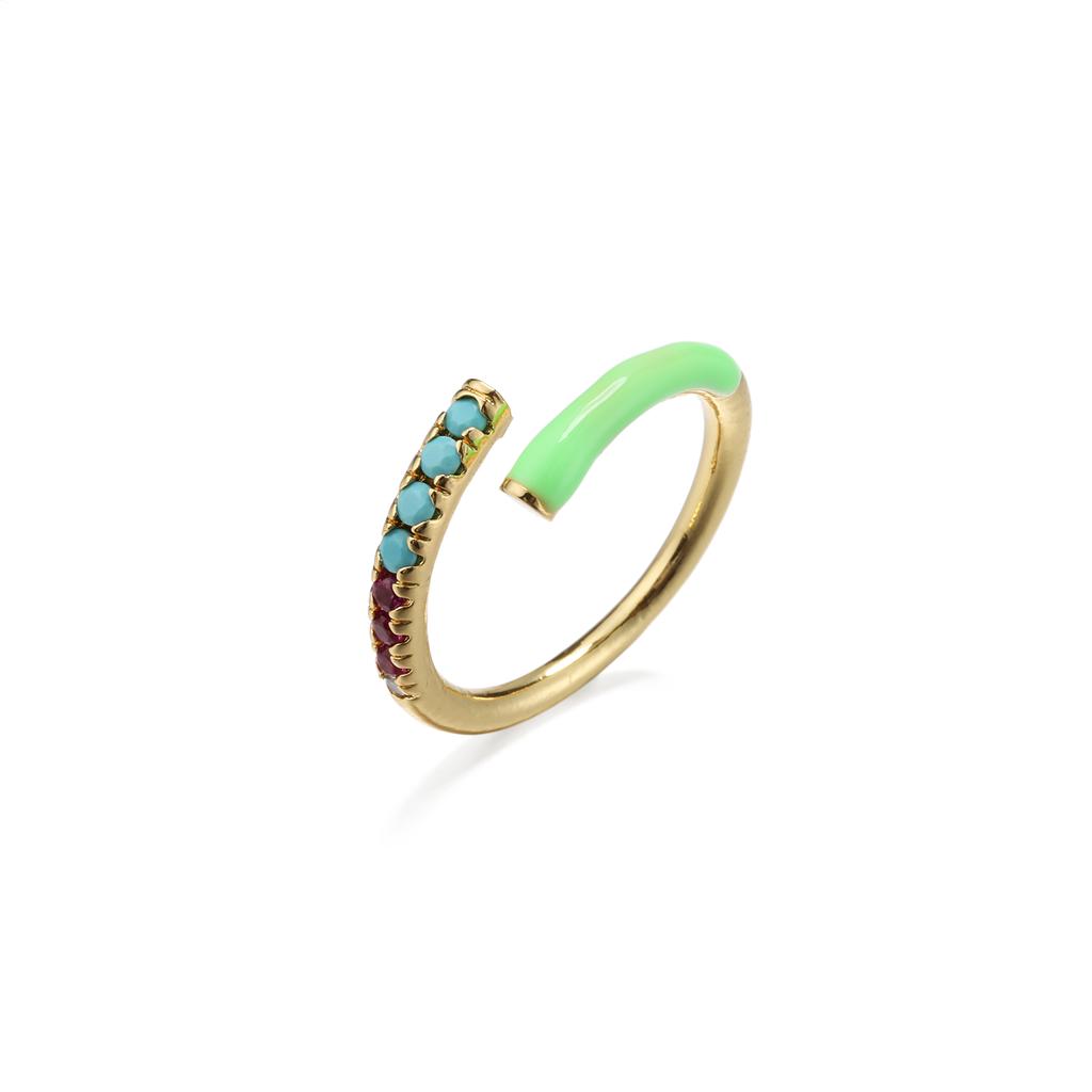 Gold Plated Brass Colorful Enamel CZ Open Ring Neon Adjustable Stackable Cubic Zirconia Women Jewelry Gift