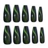 24pcs Gradient Cat Eye Trapezoid Nails: Autumn/Winter Black & Green Nail Art Stickers