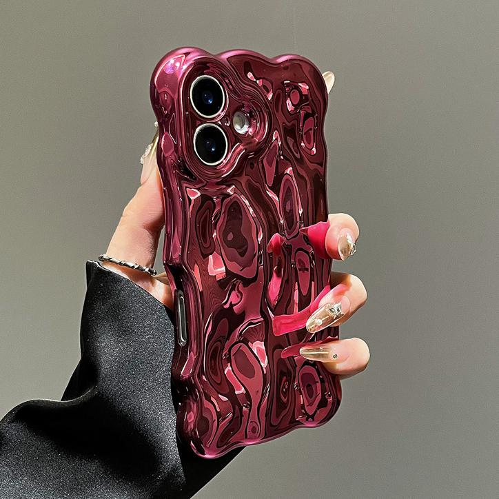 3D Glossy Wrinkle Plating Wave Border Phone Case for iPhone 17 Pro 16 15 Pro Max Plus 11 12 13 14 Meteorite Pattern Soft Cover