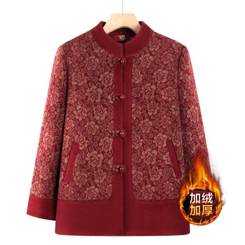 Winter coat autumn and winter thickened woolen top old lady winter velvet clothes women thick