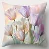 4Pcs Pastel Floral Throw Pillow Covers, Soft Watercolor Rose Hydrangea Tulip Daisy Print Cushion Cases, Spring Botanical Decor