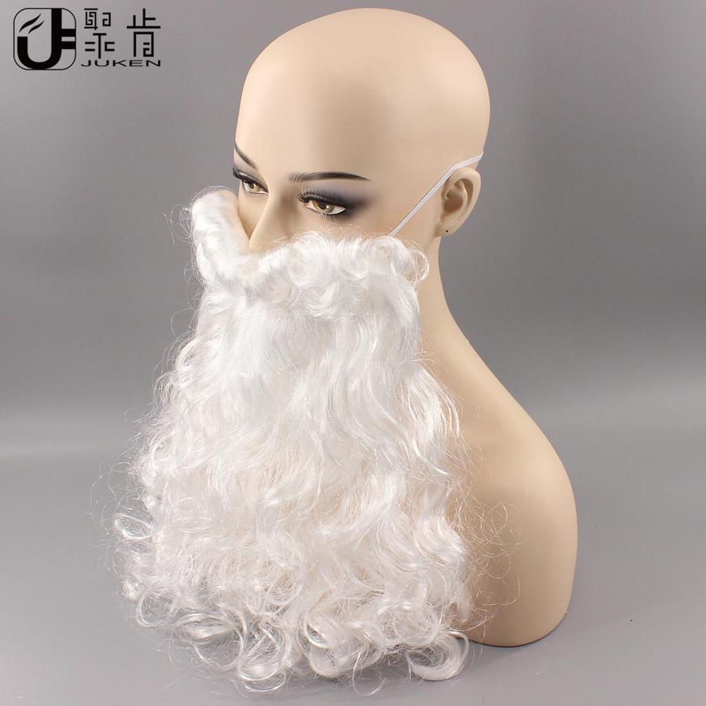 Santa Claus Long Curly White Wig Beard with Elastic Band