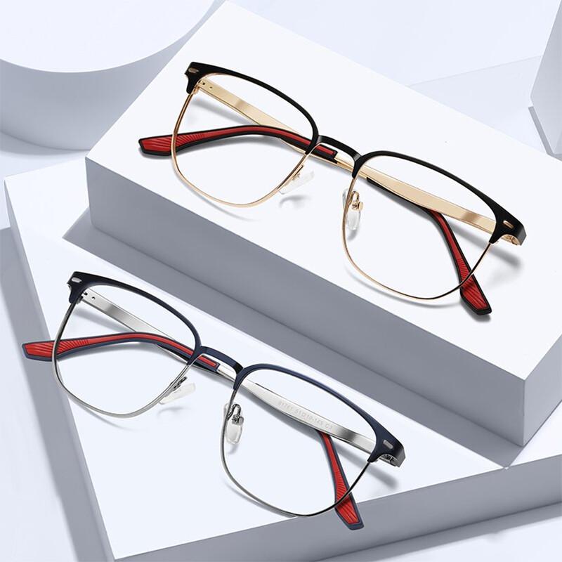 High Quality Metal Anti Blue Light Reading Glasses Men Half Frame Square Prescription Eyeglasses Fashion Presbyopic