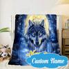 Custom Name Electric Wolf Spirit Blanket bed sofa Blanket Flannel Blanket for Camping, Hiking, Picnic Essentials,gift for Fan family