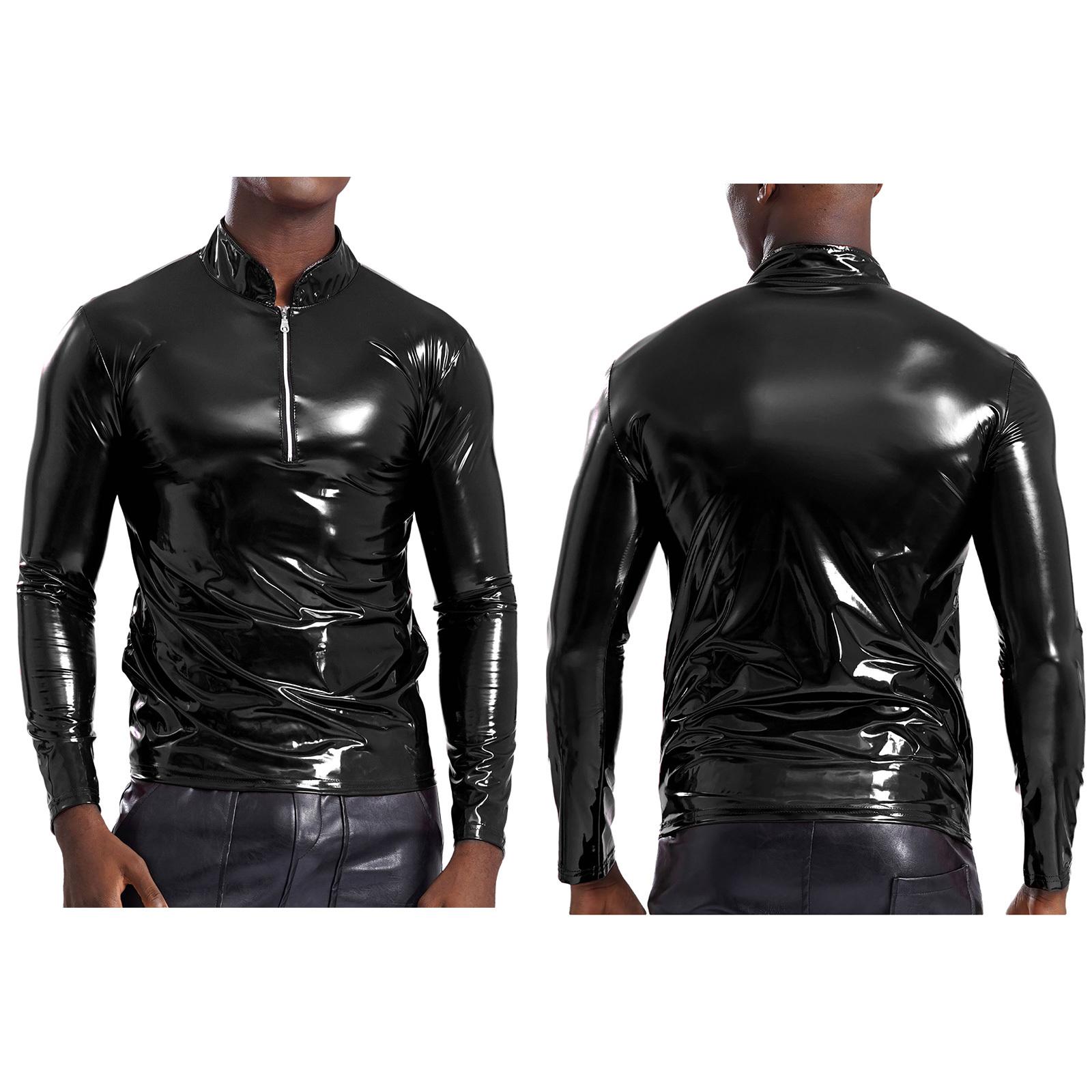 

Мужские глянцевые кожаные колготки из ПВХ, рубашка в стиле стимпанк, ночной клуб, дискотека, костюм, латексная рубашка, топы для фитнеса, клубная одежда для танцев на пилоне S чёрный