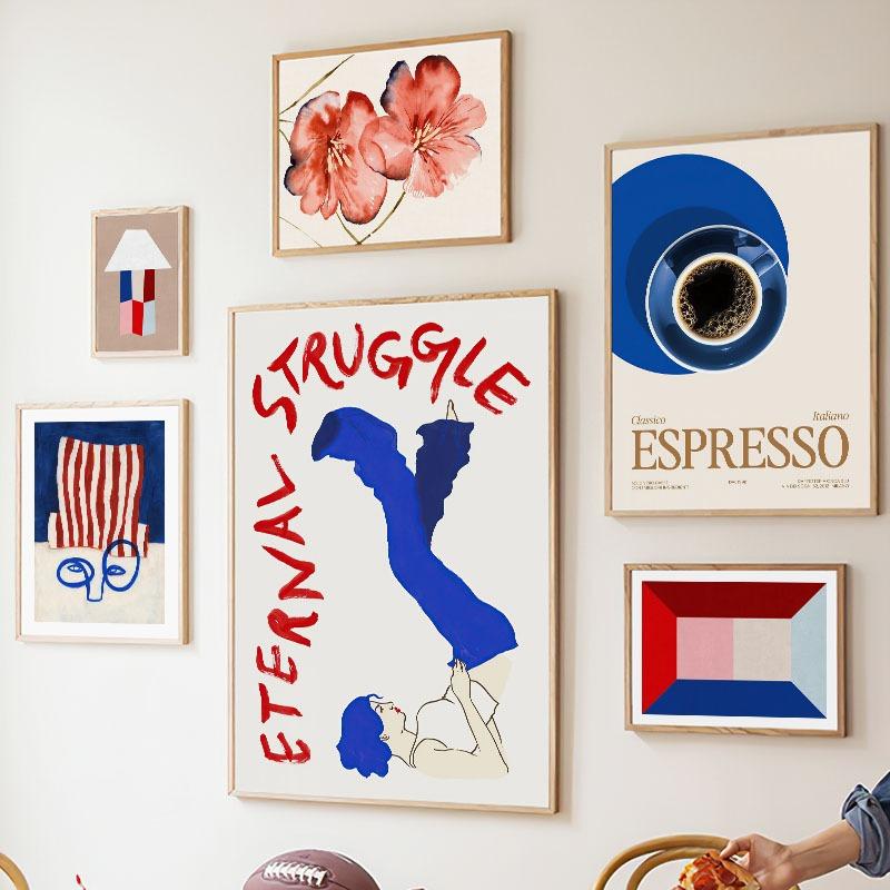 Girl Dance Coffee Wine Dog Flower Leaf Geometry Wall Art Canvas Painting Abstract Posters Prints Pictures For Living Room Decor