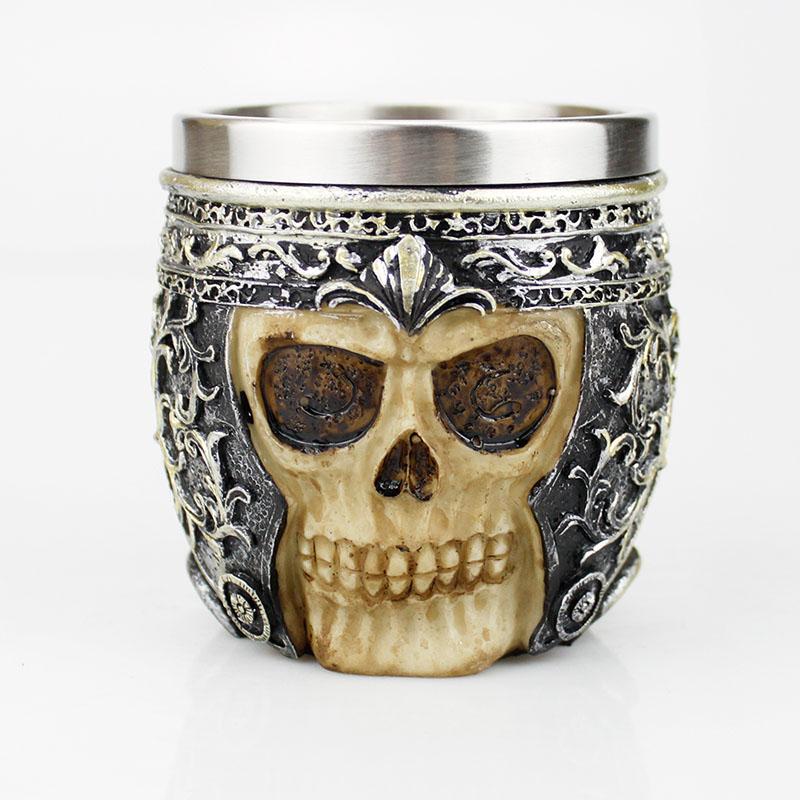 Gothic Goblet 3D Viking Stainless Steel Resin Skull Wine Goblet Dragon Claw Skeleton Spine Whiskey Cup Wine Glass for Halloween