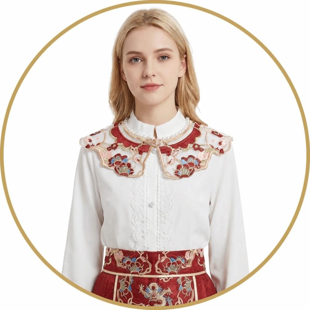 Elegant Hanfu Shawl Floral Pattern Hanfu Shoulder Collar Ancient False Collar Costume Accessory