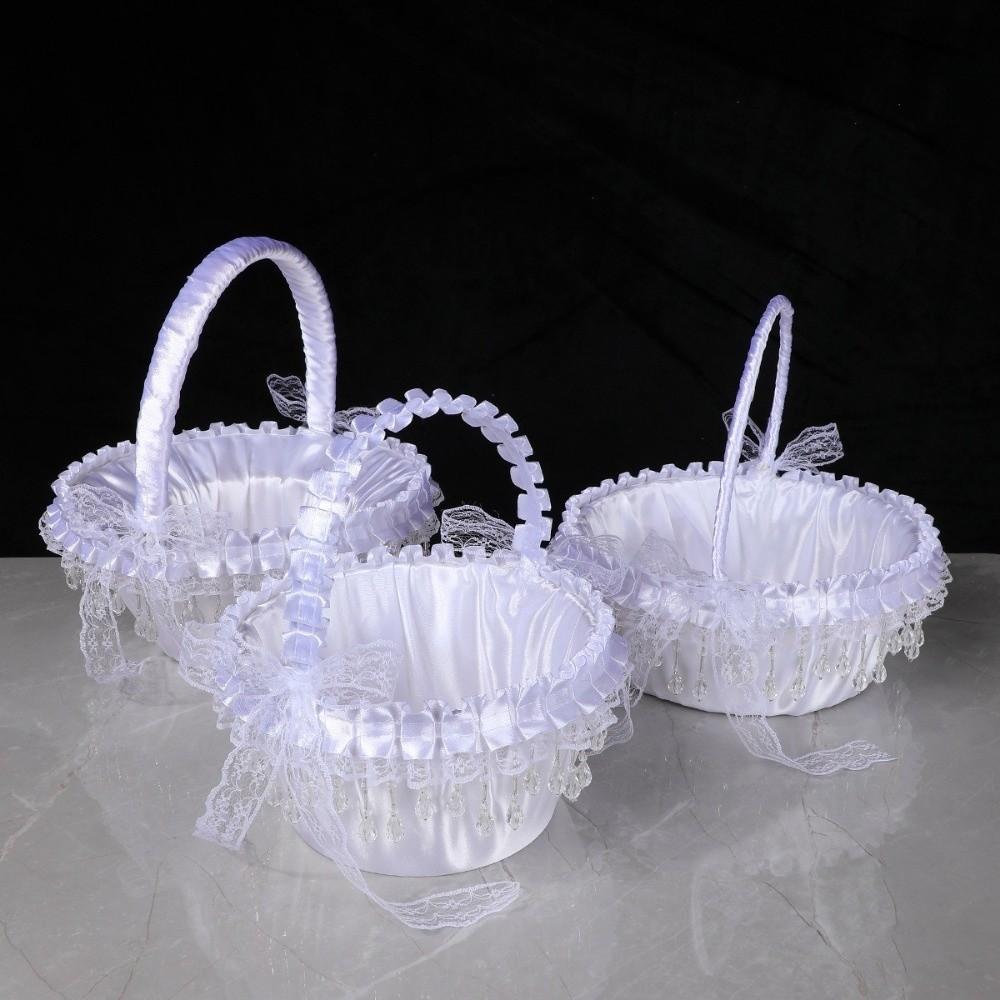 Handheld Flower Girl Basket White Wedding Decoration Basket Lace Flower Basket  Party Home Decor