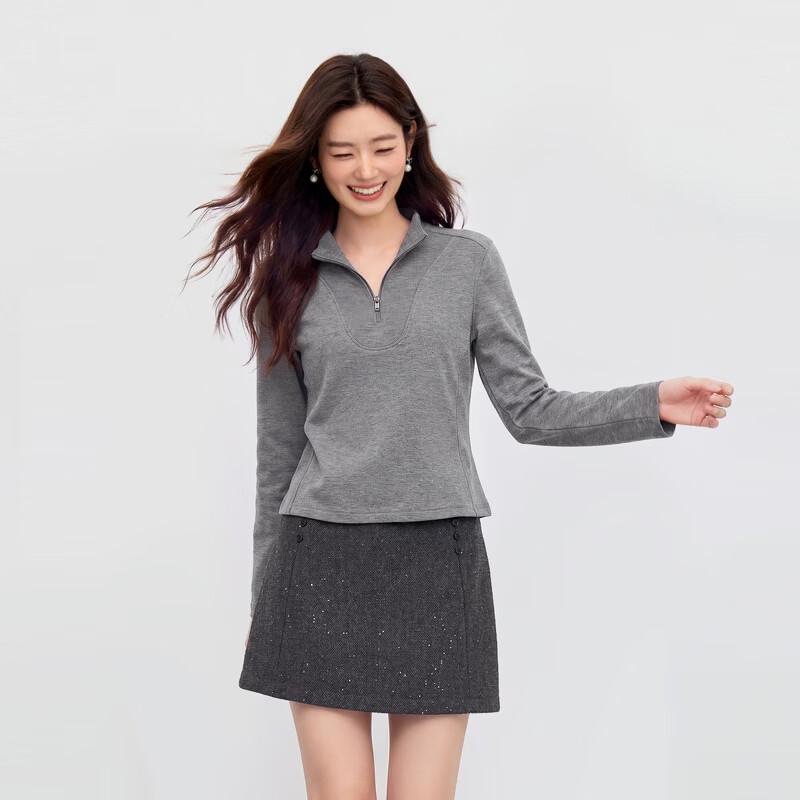 Qiushuiyiren Women's Half-Zip Mock Neck Brushed Knit Sweatshirt
