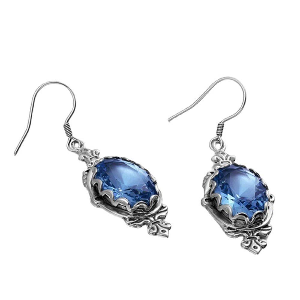 925 Silver Plated Topaz Blue Zircon Earrings Vintage Thai Silver Women Earrings Fashion Jewelry Gift