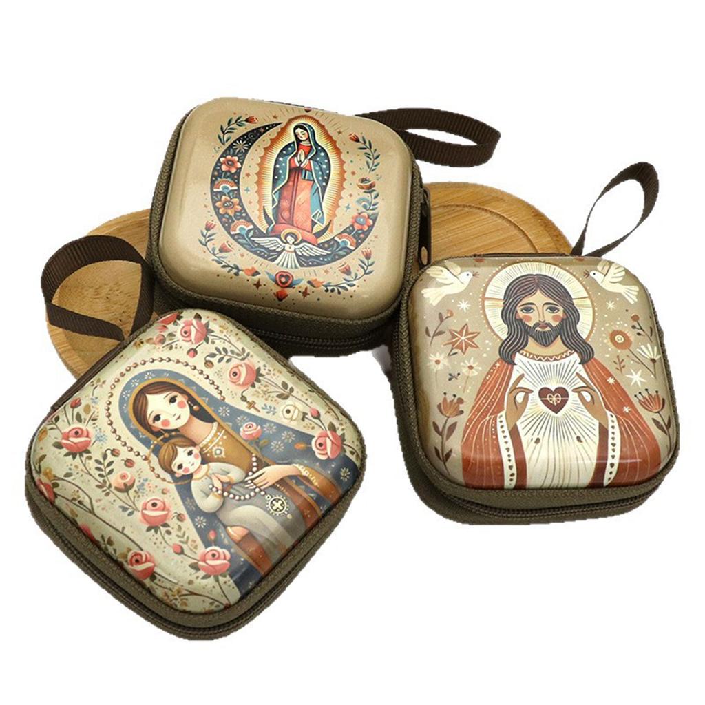 Rosary Prayer Bag Zipper Rosary Pouches Religious Jewelry Storage Box for Prayer Bead Earrings Portable Headphone Bag