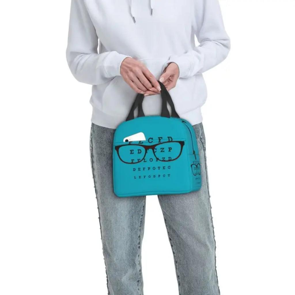 Custom Funny Glasses With Eye Test Chart Lunch Bag Women Optician Optometrist Warm Cooler Insulated Lunch Boxes for Adult Office