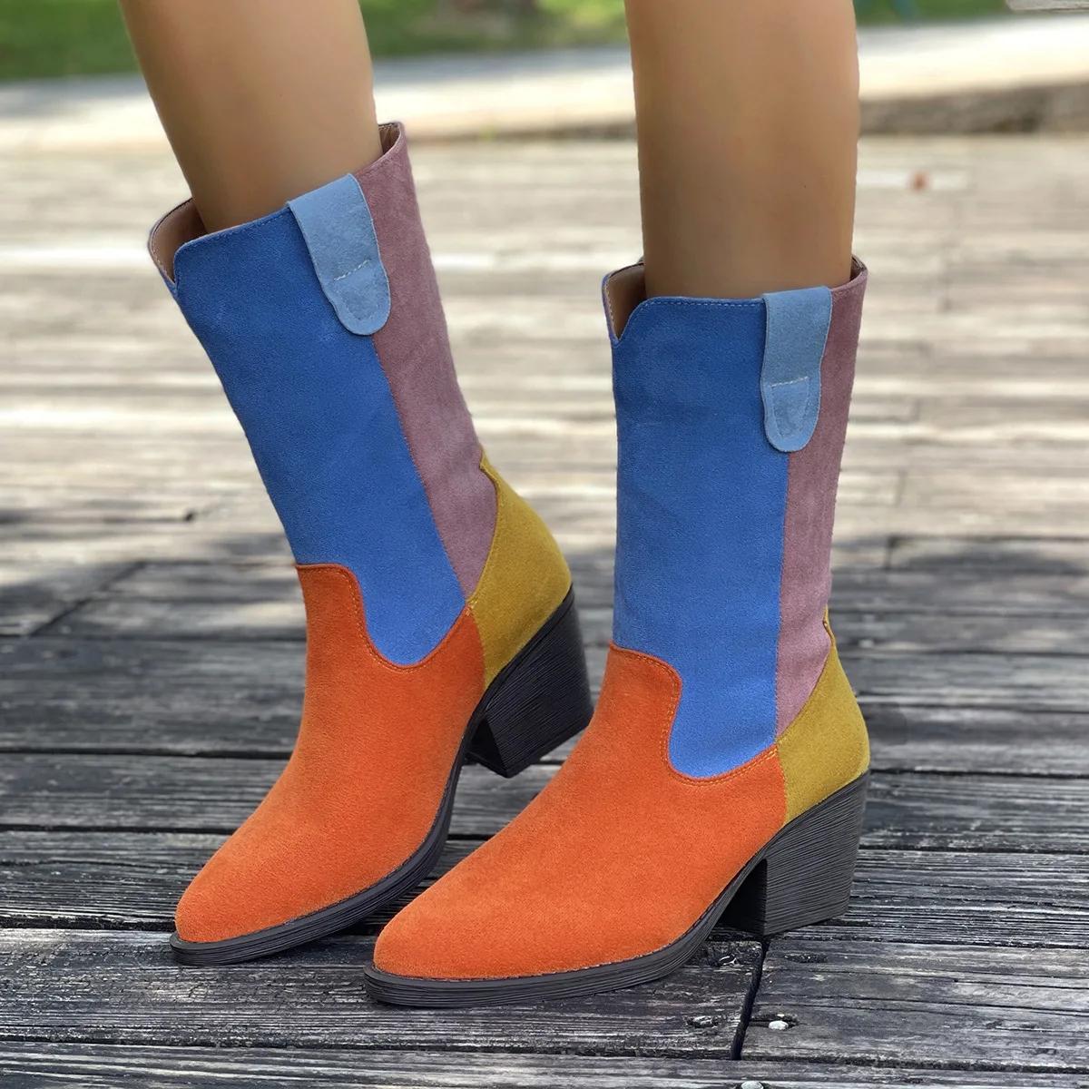 New Fashion Women Casual Retro Pointed Toe Block Heel Leather Boots Women s New Versatile Cover Feet Plus Size Fashion Boots 36