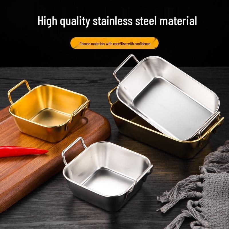 Korean Style Stainless Steel Square Plate for Fried Chicken, Snacks, French Fries, Cold Dishes, and Candy - with Ears