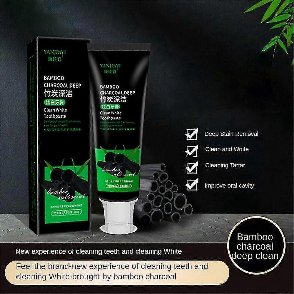 2-Pack Natural Bamboo Charcoal Toothpaste, Fluoride-Free Whitening Formula for Deep Cleaning