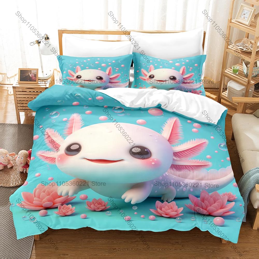 Adorable Axolotl Pattern 3 Piece Bedding Set Soft Washable Duvet Cover for Kids Dorm Room Bedroom Home Textile New bed set