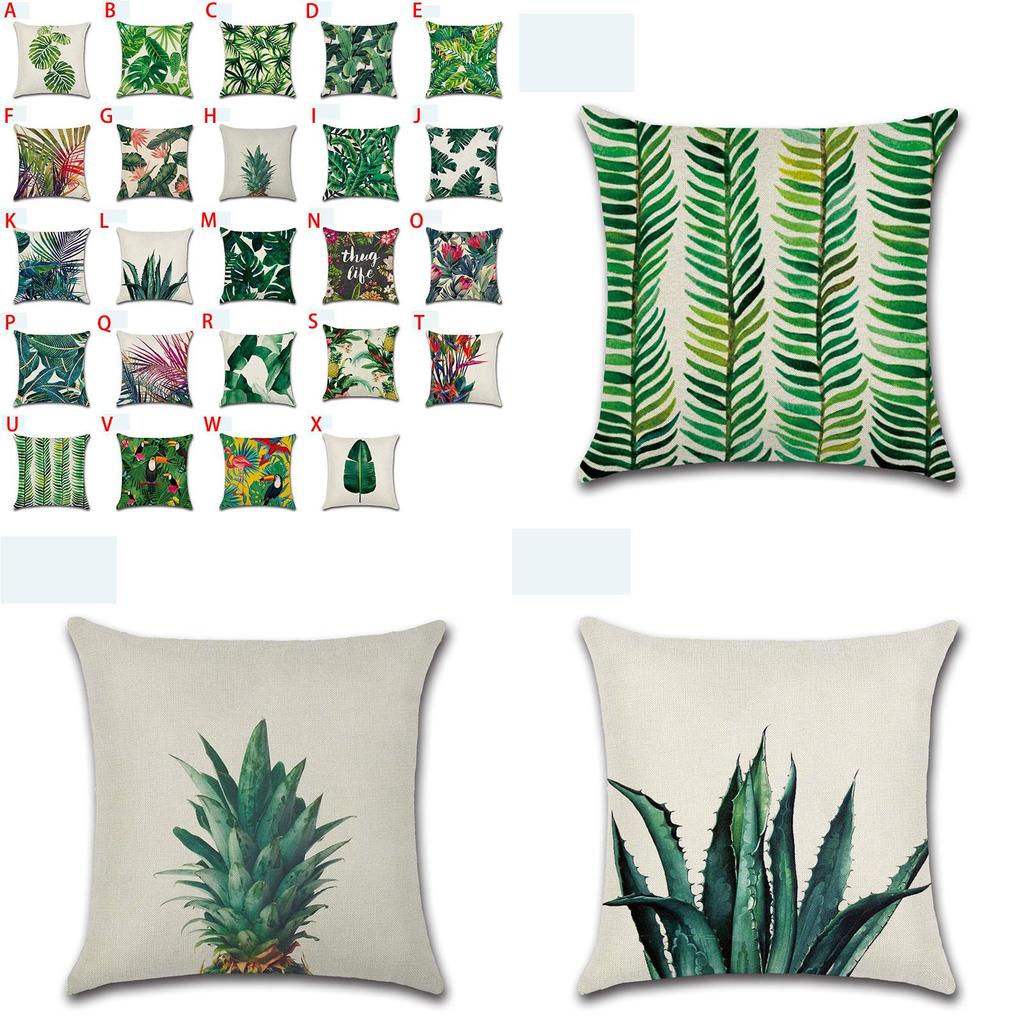 Premium 18'' Green Tropical Plant Pillow Case Cotton Sofa Cushion Cover For Elegant Dcor