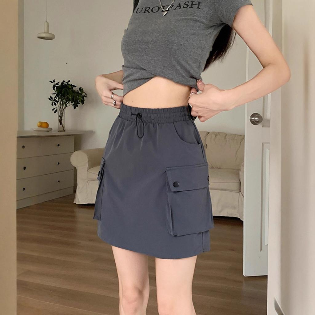 Women's High Waist Cargo Drawstring A-Line Skirt Casual Loose Fit Summer Mini Skirts