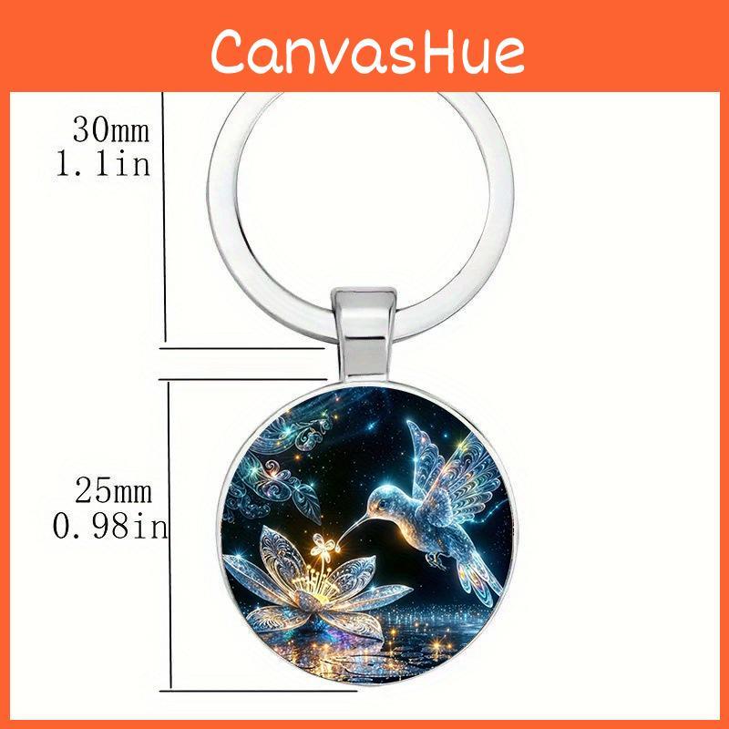 Modern Hummingbird Blossom Alloy Keyring With Glass Finish For Promotional Gifts And Party Favor Use