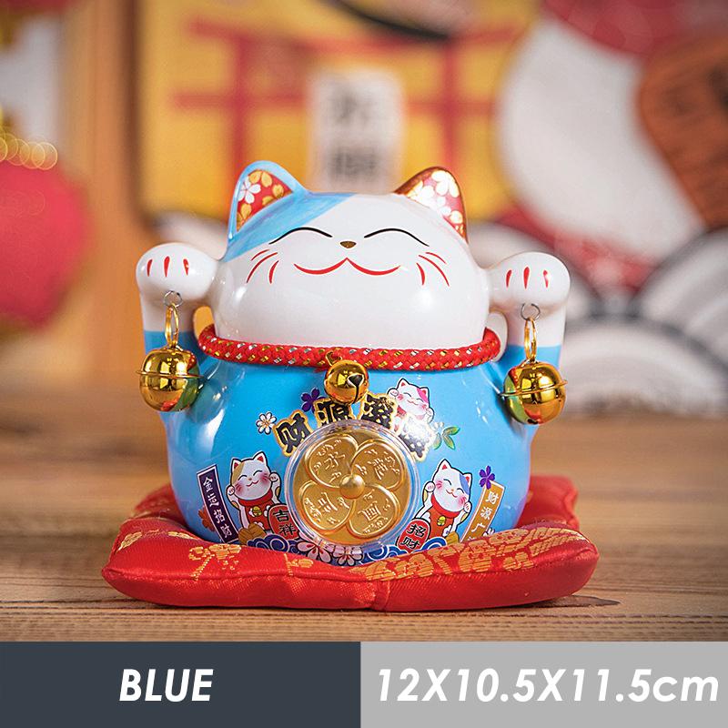 4.5 Inch Ceramic Maneki Neko Lucky Cat Money Box Fortune Colored Cat Golden Circle Home Decoration Gift Feng Shui Figure