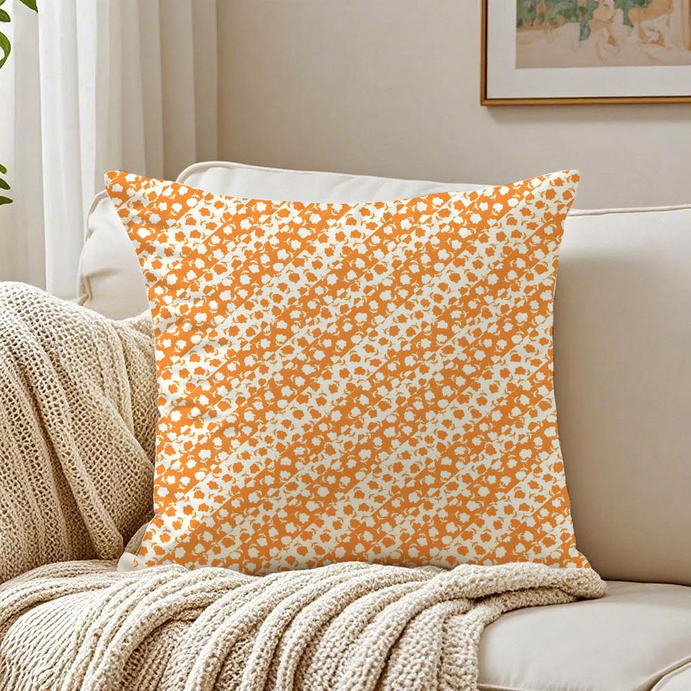 Orange Checkered Polka Dot Pattern Geometry Pillow Case Plush Sofa Cushion Covers Organic Breathable Invisible Zipper
