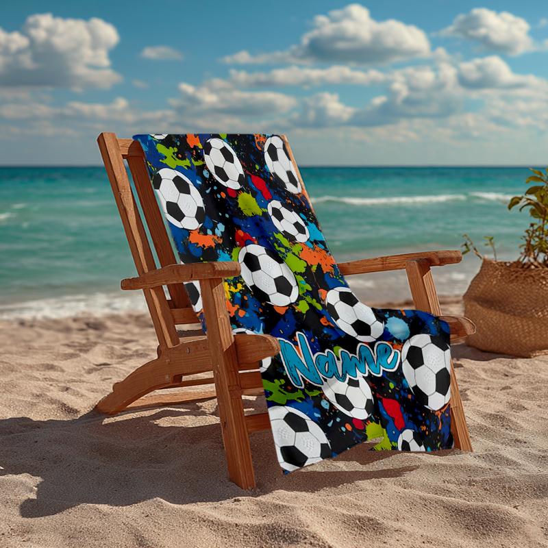 Custom Name Ultra-Soft Beach Towel with Soccer Theme,Ideal for Pool - Camping, Diving - Perfect Travel Essential, Vibrant Beach Towel.