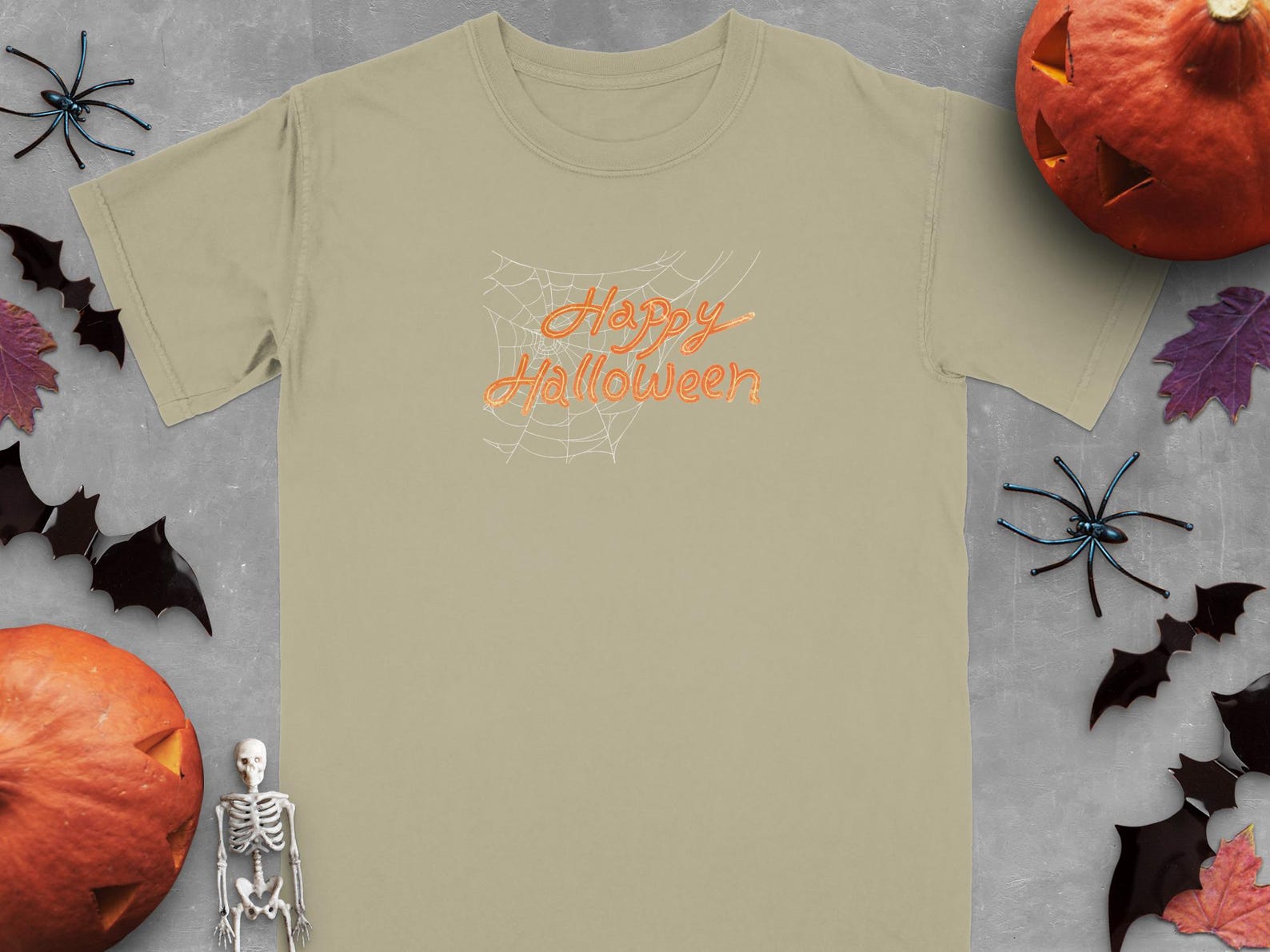 Happy Halloween Shirt, Spooky Season Faux Glitter Tee, Autumn Party Apparel S