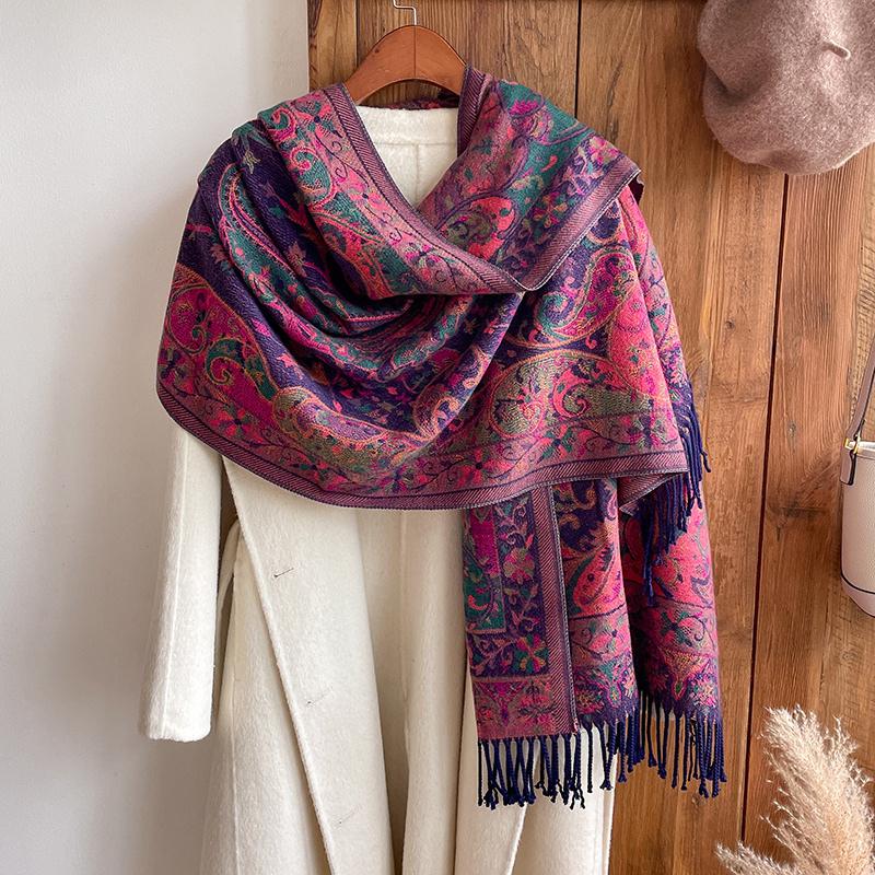 Bohemian Autumn Scarf Cashmere Women Jacquard Pashmina Design Floral Female Thick Blanket Soft Bufanda Warm Shawl Poncho Stole