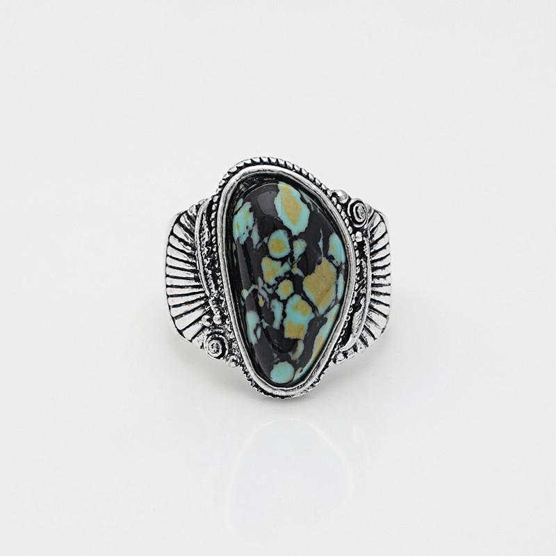 Retro European & American Turquoise Feather Gemstone Ring for Men & Women