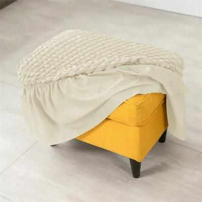 Washable Universal Stool Cover Seersucker Elegant Footrest Slipcover Soft Elastic Band Ottoman Protector Bedroom