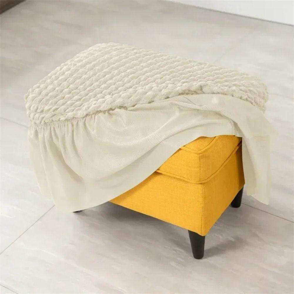 Universal Stool Cover Seersucker Footrest Slipcover Easy Install Ottoman Protector  Dining Room