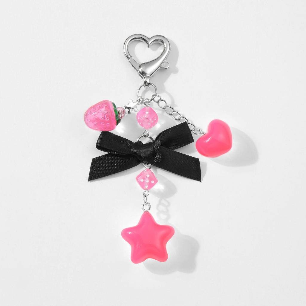 Y2k Fashion Flower Star Love Bow Strawberry Pendant Acrylic Keychain Student Women's Bag Backpack Pants Chain