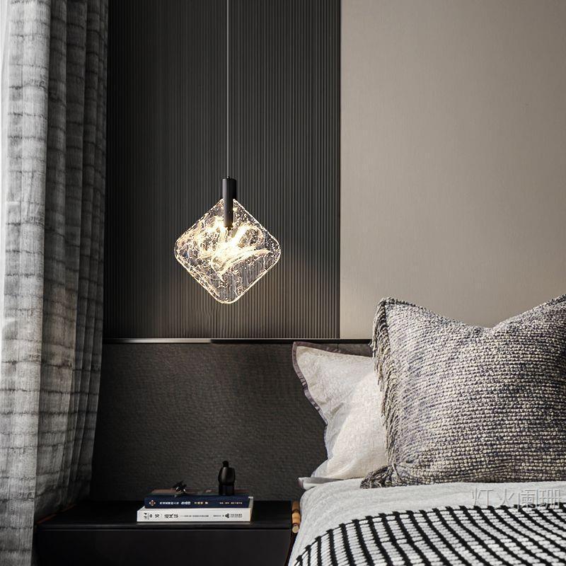 Minimalist Italian Crystal Bedside Pendant Light - Luxury Small Bedroom Accent