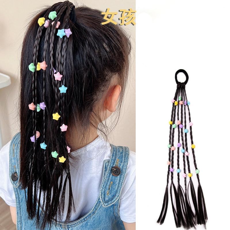 Mrefict Mädchen Regenbogen Zopf-Pferdeschwanz - 3er Pack Mehrfarbige Gummibänder Haarverlängerungen für Kinder, Crazy Hair Day Zubehör