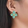 Elegant Glaze Blue Flower Stud Earrings Waterproof Women's Stainless Steel Stud Earrings Stylish Unique Jewelry Gift