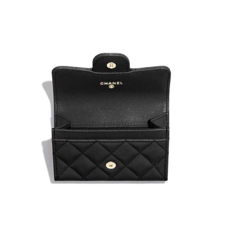 Chanel Classic Gold Buckle Flap Quilted Grainy Leather Wallet Women Wallet Black AP0214-Y01864-C3906
