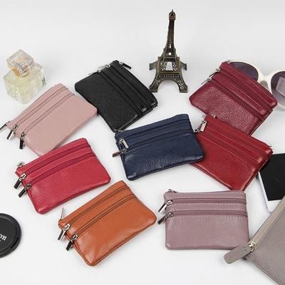 Ladies Soft Leather Cowhide Short Wallet Leather Zipper Coin Purse Mini Coin Purse