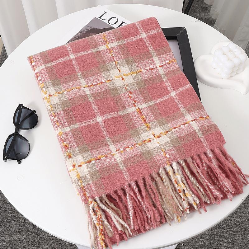 Women's Faux Cashmere Plaid Scarf - Korean Style, Thick & Warm Autumn/Winter Shawl