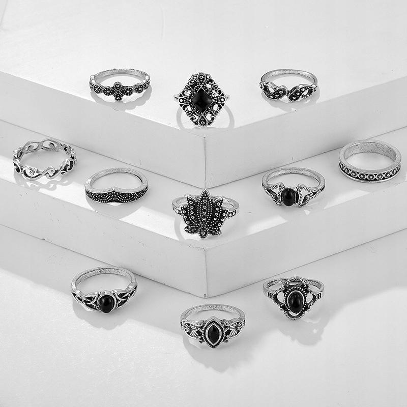 Silver Retro Punk Boho Ring Set 12