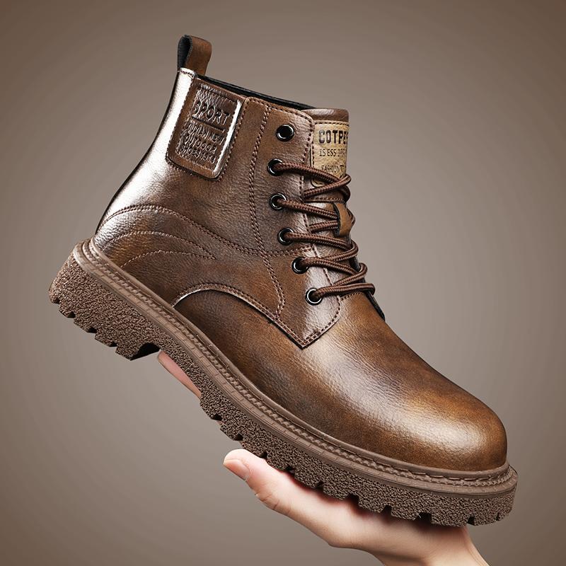 Stylish Leather Men's Ankle Boots Comfortable High Top Shoes for Man Winter Autumn Motorcycle Boots Retro Sneakers Outdoor Botas