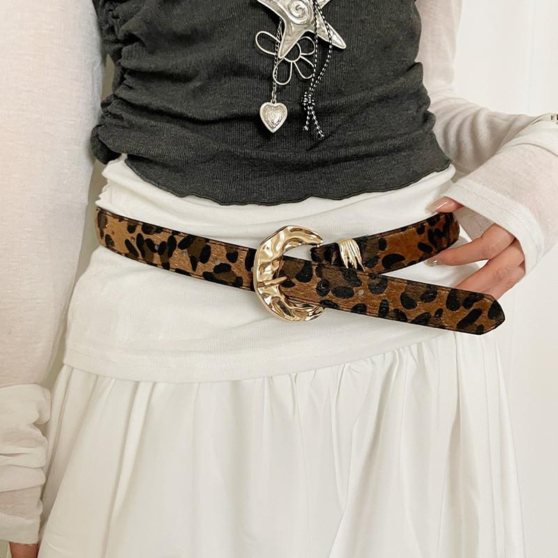 Bohemian Leopard Print Leather Belt For Women With Alloy Buckle For Casual Wear