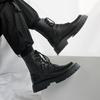 Men's Black British-Style Soft Leather High-Top Martin Boots with Thick Soles for Autumn and Motorcycle Wear.