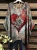 Elegantes Bohemian Chic Übergroßes Einfaches Retro Liebesdruck Druck Damen T-Shirt Asymmetrischer Saum Rundhalsausschnitt Vielseitige Damenbekleidung