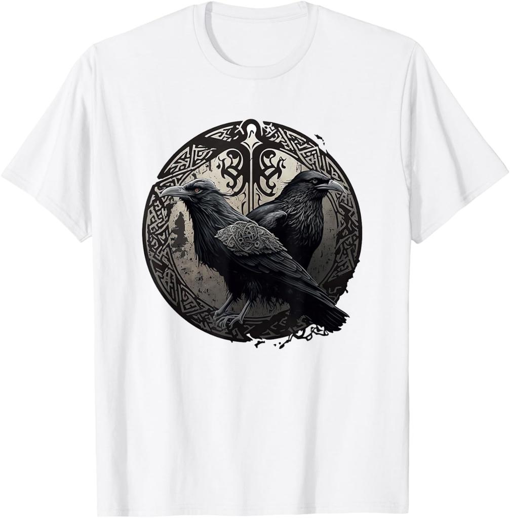 Huginn Muninn Ravens Norse Mythology Viking Symbol Graphic TShirt Men Casual Cotton Tee
