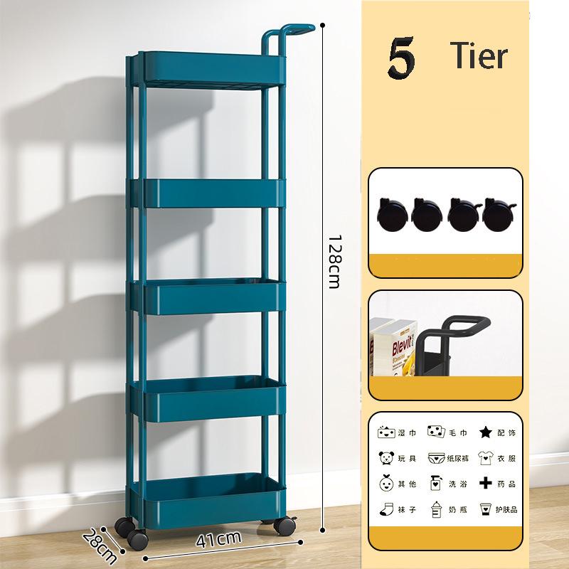 

3/4/5-уровневая тележка на колесиках, универсальная тележка с запираемыми колесами и тележкой для хранения с ручкой для гостиной, спальни, кухни, офиса 5 Tier синий