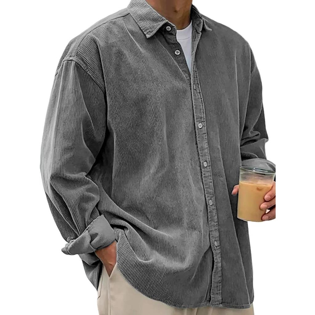 Nuevas Camisas de Pana para Hombre Manga Larga Casual Holgadas Gruesas para Otoño Invierno Streetwear